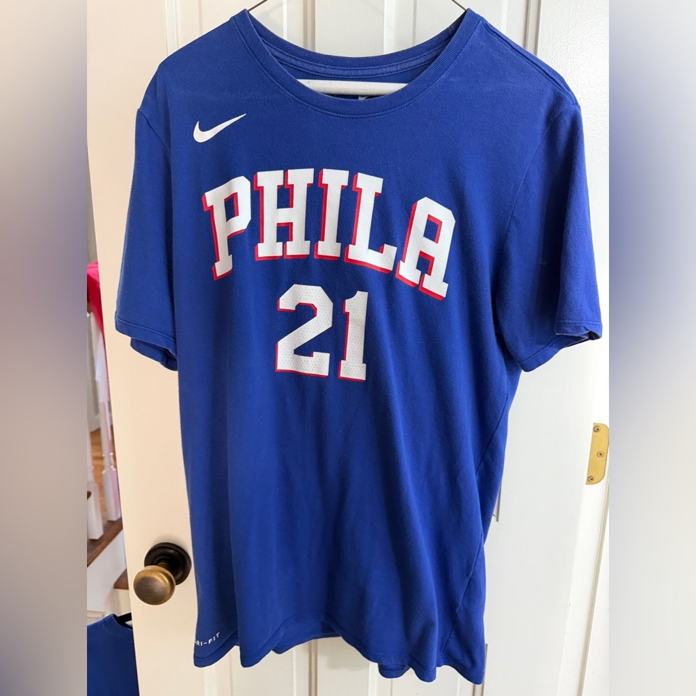 EUC NIKE Dri Fit Philadelphia 76ers Sixers #21 Embiid Royal Blue Basketball NBA